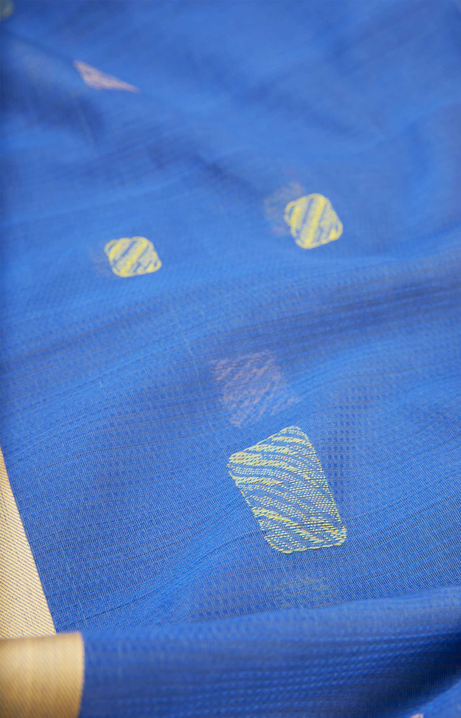 Blue, Handwoven Organic Cotton, Textured Weave , Jacquard, Work Wear Saree (No Blouse)